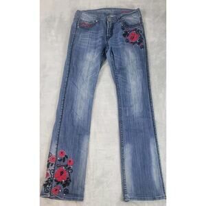 Cowgirl Tuff Womens Bootcut Jeans 31x37 Wild N Free Embroidered red Rose Western
